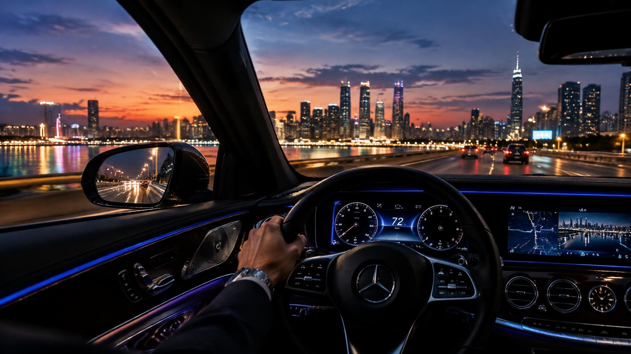 night drive in luxury car